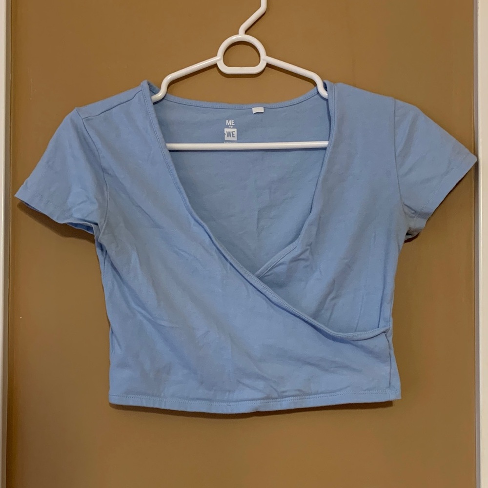 Me to We Sky Blue Wrap Crop Top
